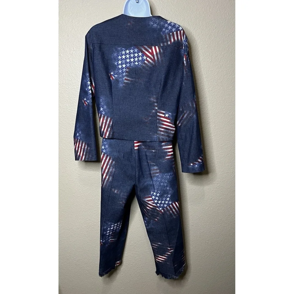Sharon Endick Kate Vintage American Flag Print 2 Piece Jacket & Pants Set Size 6 - Picture 6 of 10
